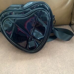 Glossy Black Heart-Shaped Belt Bag